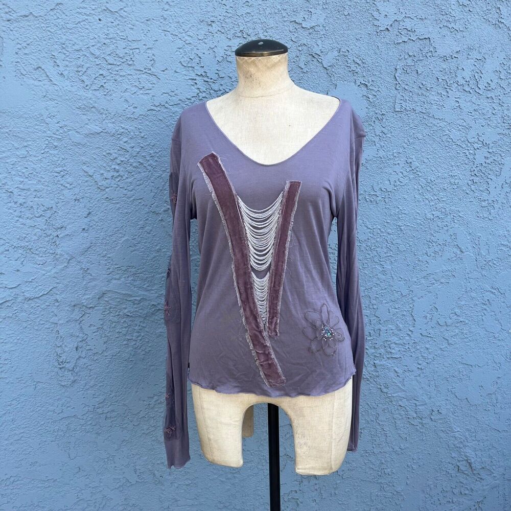 Hale Bob Embellished Top Long Sleeve Y2K Size medium Fairycore As is